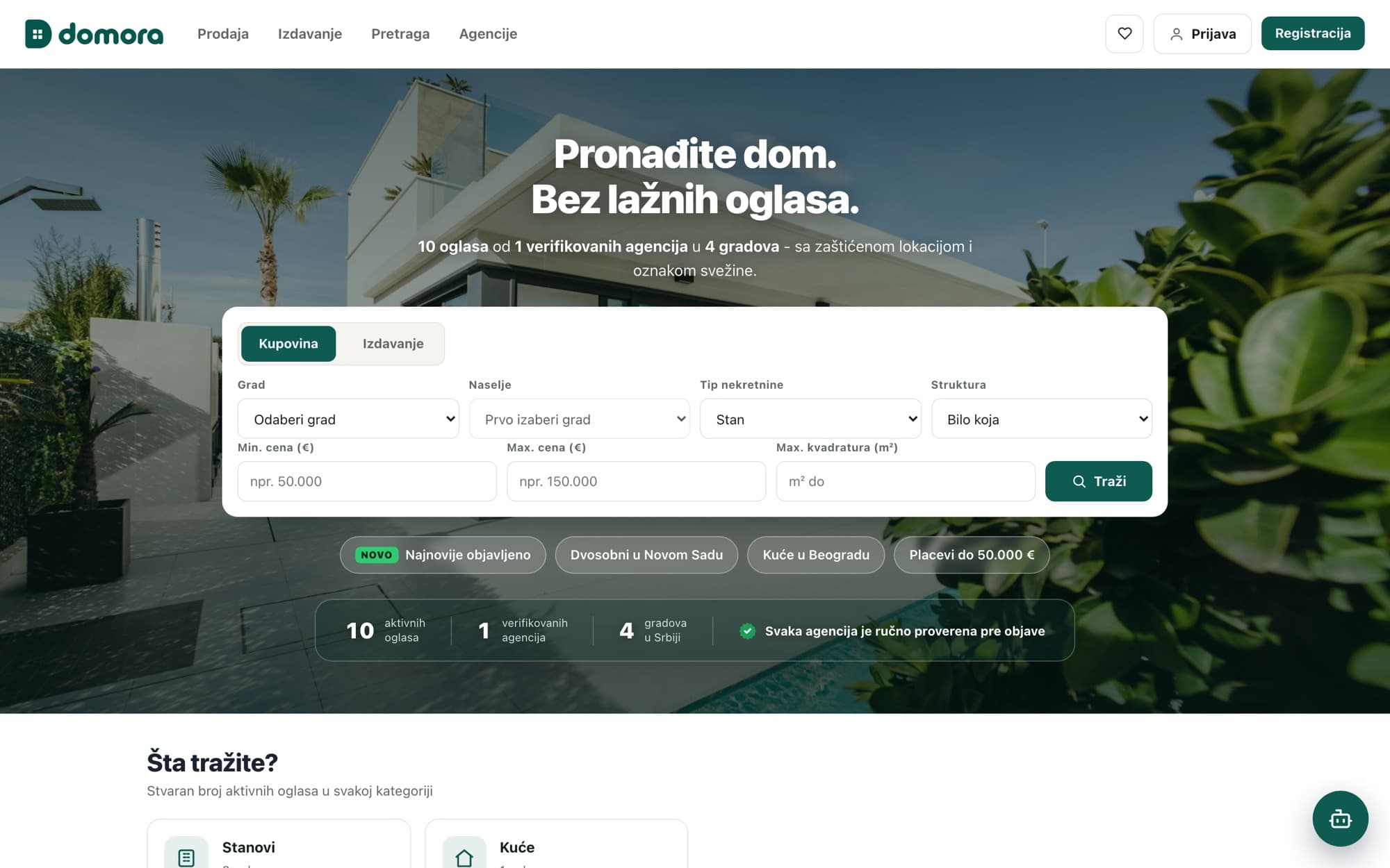 Javni portal Domora sa pretragom nekretnina