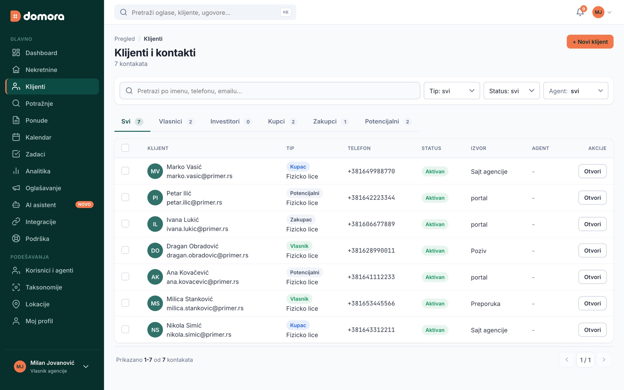 Kartoteka klijenata u aplikaciji